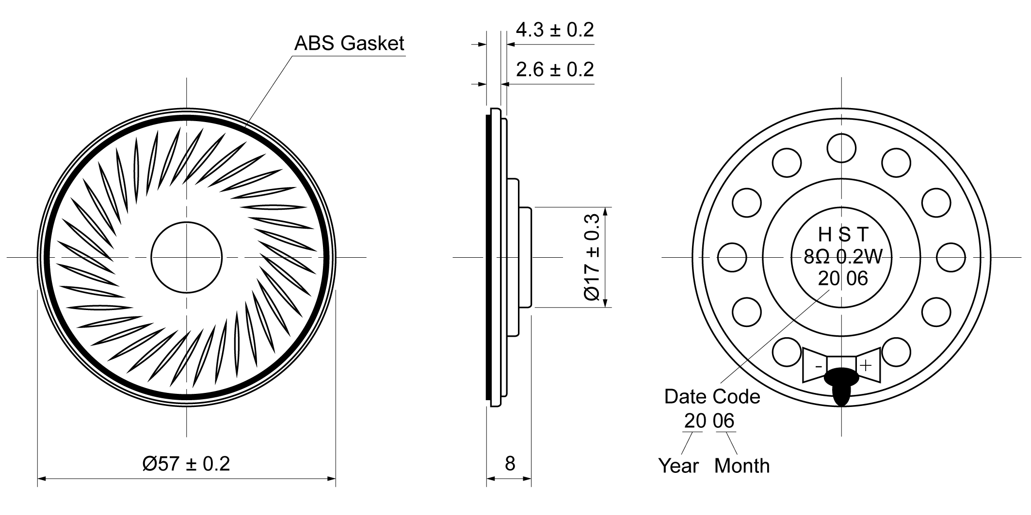 OST57R-8B0.2W8C Mechanical Drawing